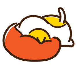 クッションに顔をめり込ませて眠るかわいいねこのキャラクターのコミカルなイラスト