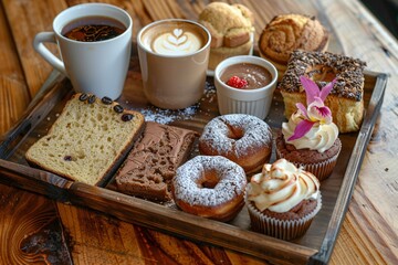 A Delectable Display of Breakfast Pastries and Beverages