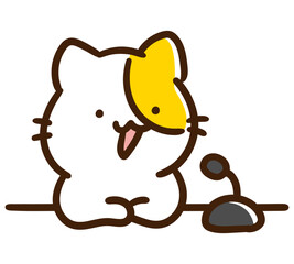 マイクの前で実況するかわいいねこのキャラクターのデフォルメイラスト