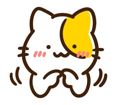 恥ずかしがってもじもじするかわいいねこのキャラクターのデフォルメイラスト
