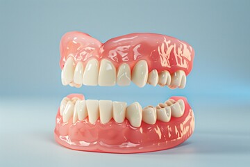 Giant Pink Dentures Against a White Background