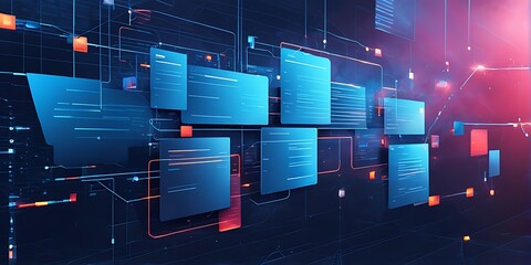  Abstract network grid with files and folders, futuristic software interface, digital document management system, store, search and organize documents, corporate business, paperless office, 