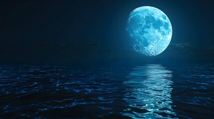 Full blue moon over cold night water