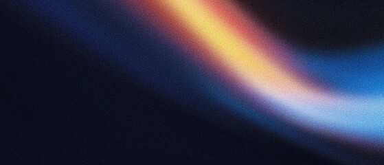 Grainy noisy poster background, dark blue orange red color wave black backdrop abstract header banner design