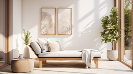 Modern Minimalist Sunlit Living Room with Daybed and Plant
