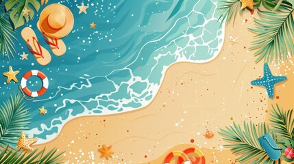 A top-view banner featuring beach elements and the sea.