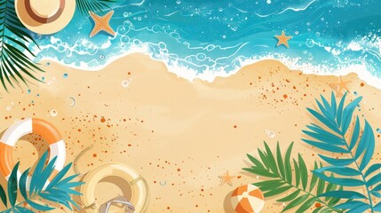 Beach elements and a top-down perspective of the sea in a banner.