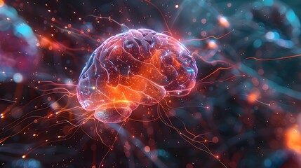 Electronic brain interwoven with intricate neural circuits, positioned within a quantum computing system, reflecting the advancements in AI and machine learning