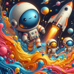 Cosmic Exploration: Oil Painted Astronaut on the Moon
