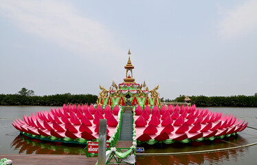 CHACHOENGSAO, THAILAND - May 16, 2024: Colorful giant lotus flowers For storing the Buddha's relics...