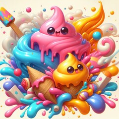 Obraz premium Sweet Touch: Oil Painted Ice Cream Background