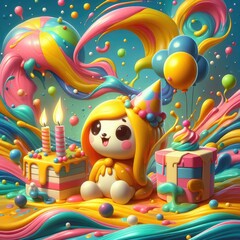 Birthday-Themed Background Using Oil Paints
