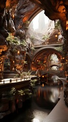 A desert oasis inhabited by mythical creatures