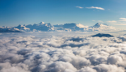 Beautiful white clouds cover the mountains and snow land in the North, AI generative