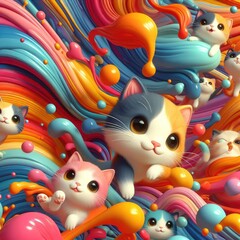 Cat-Themed Background Using Oil Paints