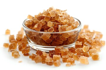 A small glass bowl filled with sugar crystals