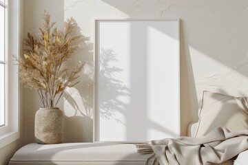 Poster Mockup in Minimalist Scandinavian Interior created with Generative AI