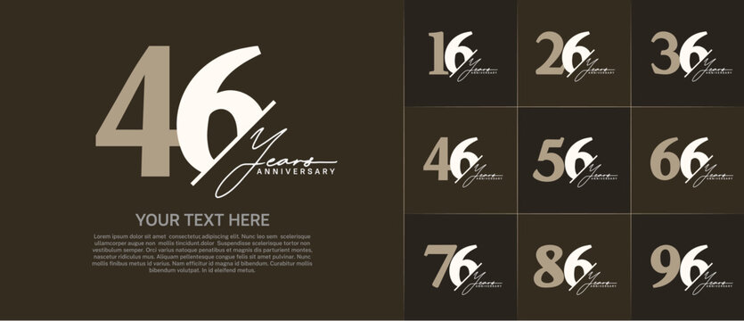 Set of Anniversary Logotype brown and white color with calligraphy can be use for special day celebration
