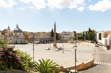 Fototapeta premium Panoramic Sceneries of The Piazza del Popolo (People’s Square) in Rome, Lazio Province, Italy.