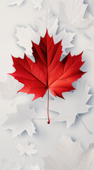 Vibrant Red Maple Leaf on White Background.  Canada Day Design Poster.