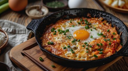 Korean style Pancake made with Egg Kimchi and Flour