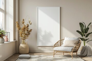 Poster Mockup in Minimalist Scandinavian Interior created with Generative AI