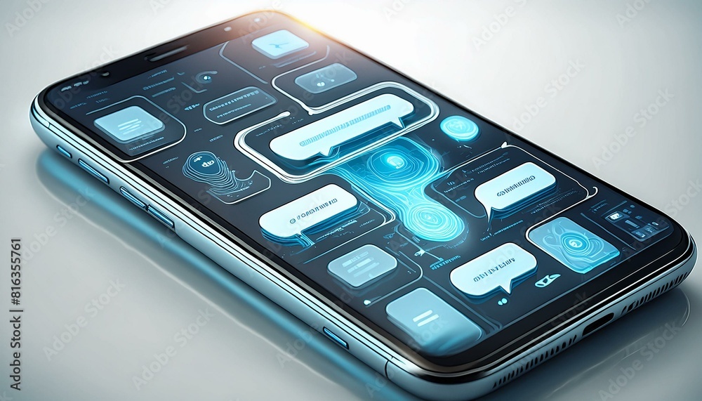Wall mural a smartphone displaying a chat with an ai chatbot, showing a flow of messages