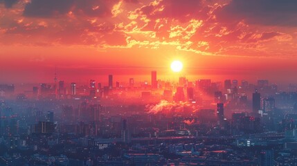 Fototapeta premium As dawn breaks over the city, cranes stand poised like sentinels guarding the progress of a construction site below.