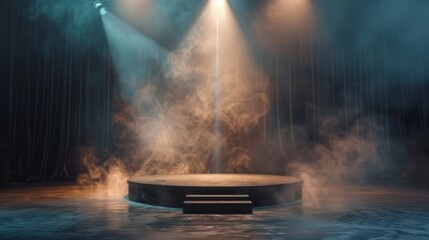 Mysterious Empty Stage with Smoke and Spotlight - Dramatic Theatrical Background
