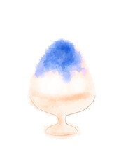 水彩絵の具で描いたブルーなかき氷の手描きイラスト