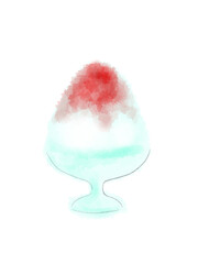水彩絵の具で描いたいちごのかき氷イラスト