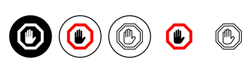 Fototapeta premium Stop icon set. stop road sign. hand stop icon vector