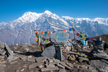 Beautiful view at Mardi Himal base camp (4,500 m) in the Annapurna region of Nepal.