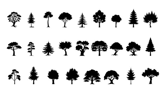 Set of tree silhouette vector illustration