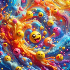 Child-Friendly Background: Cute Emoticons with Oil Paint