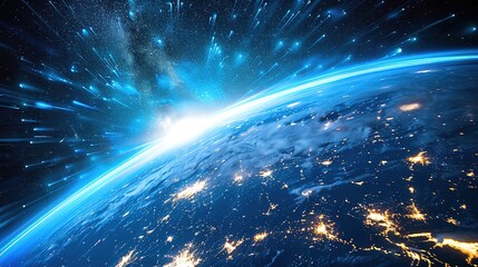 Obraz premium The digital globe spins out of control, propelled by the extreme velocity of the global network connectivity across Earth. Data transfer speeds, fueling a frenzy of business transactions