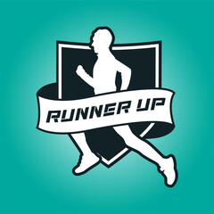 Runner shield with ribbon logo vector graphic illustration on background
