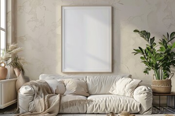 Poster Mockup in Minimalist Scandinavian Interior created with Generative AI