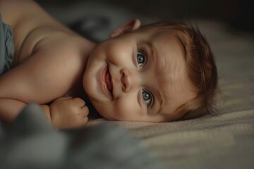 Baby smiling while lying on side