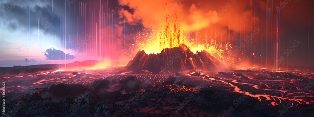 Poster volcanic eruption spectrogram visualizing sound wave energy in a d rendering
