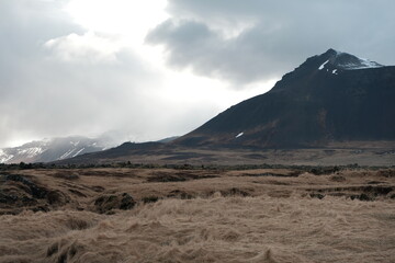 Iceland landscape mountain and sea 