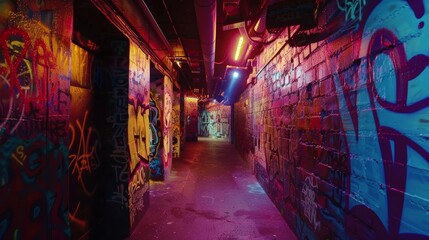 Vibrant graffiti art in urban alleyway
