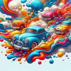 Funny Eyed Toy Cars: Child-Friendly Oil Painted Background