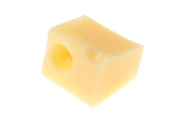 Cube of delicious cheese isolated on white