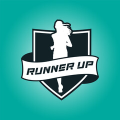 Runner shield with ribbon logo vector graphic illustration on background