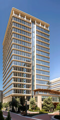 Edifício de escritórios moderno em um céu azul claro