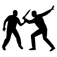 a killer man holding a knife in hand attacking a victim man silhouette