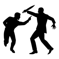 a killer man holding a knife in hand attacking a victim man silhouette