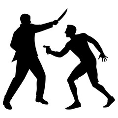 a killer man holding a knife in hand attacking a victim man silhouette