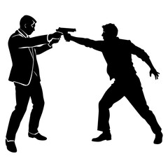 a man engaged in a street fight against an aggressor armed with a pistol vector silhouette black color